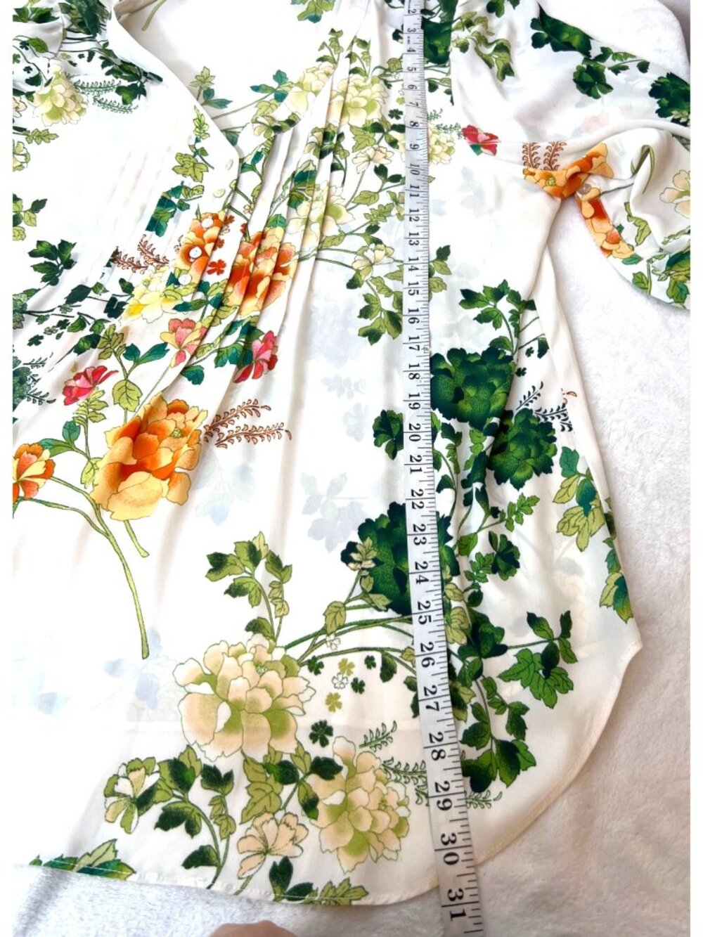 Rose + Olive 2X Floral Botanical Leaves Blouse Popover Pleating Flowy Romantic - Picture 10 of 10